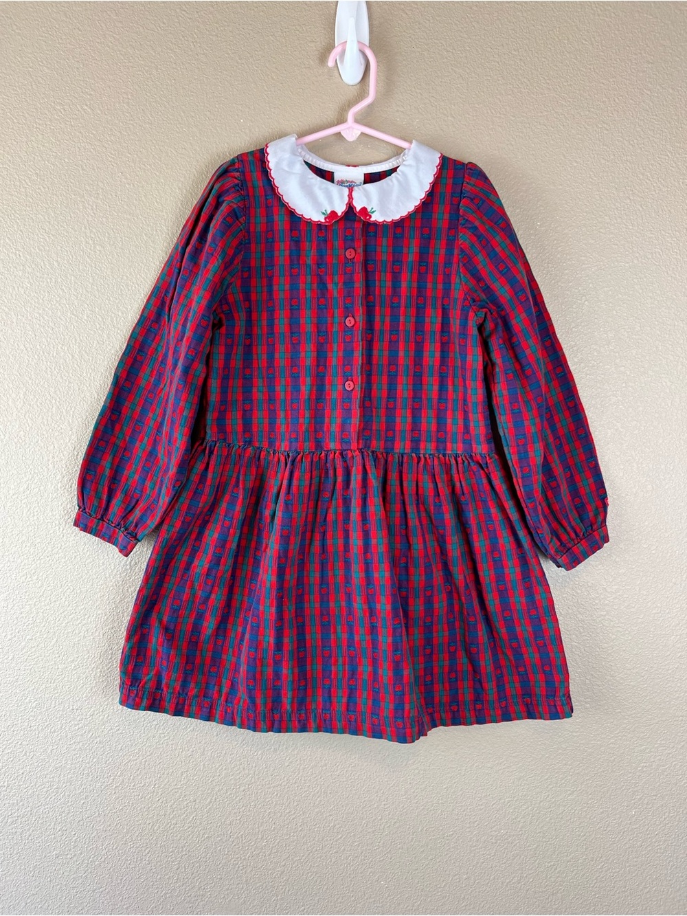 Oshkosh vintage red apple print plaid dress
